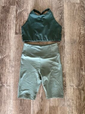 Girlfriend Collective muted sage green activewear set